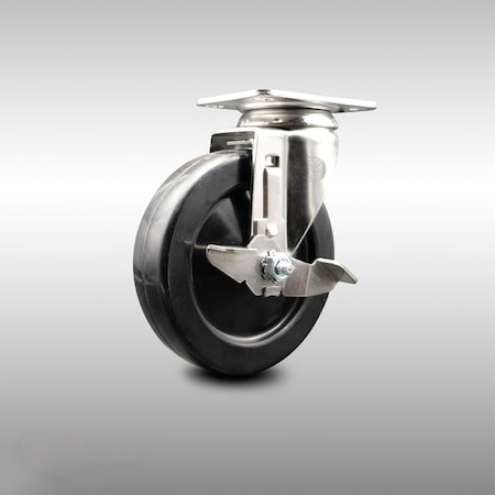 Service Caster 5 Inch 316SS Soft Rubber Wheel Swivel Top Plate Caster with Brake SCC-SS31620S514-SRS-TLB